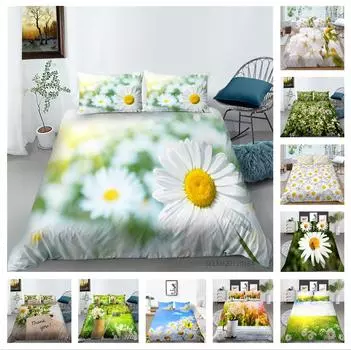 3D маленькое постельное белье с ромашками и растительным узором, пододеяльник и наволочка, 2 или 3 куска ткани из микрофибры с застежкой-молнией, моющиеся, супермягкие украшения для дома Baby 100x135cm