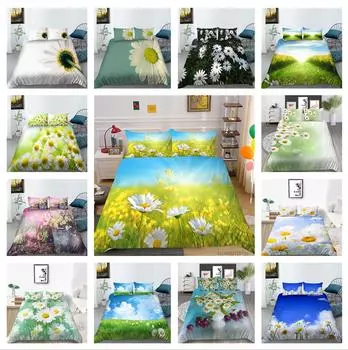 3D маленькое постельное белье с ромашками и растительным узором, пододеяльник и наволочка, 2 или 3 куска ткани из микрофибры с застежкой-молнией, моющиеся, супермягкие украшения для дома Baby 100x135cm