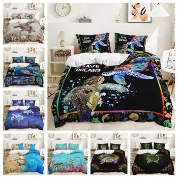 3D Marine Animal Bedding Set Turtle Duvet Cover Pillowcase 2/3pcs Single Double Bed Cover Gift Home Textile Baby 100x135cm