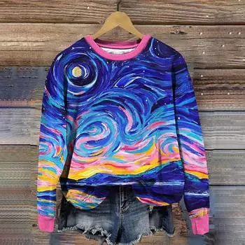 3D масляная живопись Печать Женские толстовки Эстетика Женская одежда Harajuku Большие толстовки с капюшоном O-образным вырезом Модная осенняя женская верхняя одежда S