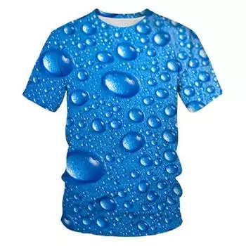 3d Men Printed Tshirt Short Sleeve Loose Uniquely Raindrop Oneck Summer Tops Blue,2XL