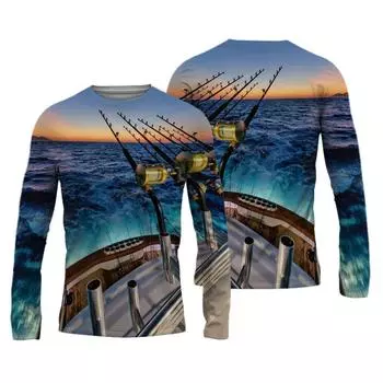 3D мужские рубашки для рыбалки Pinting Fishing Apparel дышащая футболка с длинным рукавом 2024 Спорт на открытом воздухе с круглым вырезом рубашка для рыбалки S