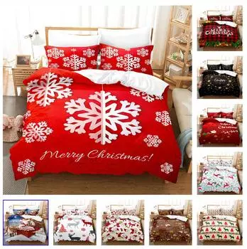 3D Merry Christmas Комплект постельного белья King Queen Bed Down Пододеяльник Наволочка 2/3 шт. Покрывало Happy New Year Роскошный домашний текстиль Подарок Baby 100x135cm