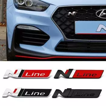 3D металлическая эмблема решетки N LINE на заднем багажнике, наклейка со значком на корпусе чёрный/серебряный