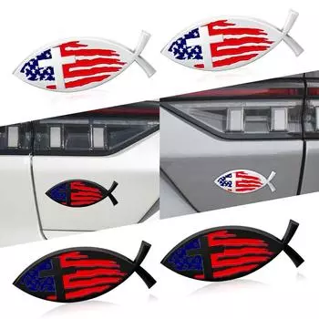 3D Металлическая Автомобильная Наклейка Христианский Крест Иисус Рыба Флаг США Эмблема Автомобиля