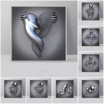 3D металлическая фигура скульптура художественная живопись маслом и гравюра современная скульптура любовника 21cm30cm NoFrame