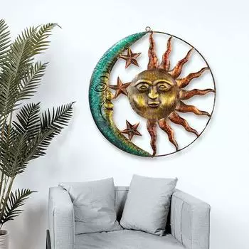 3D Металлическая Луна Солнце Настенный Подвесной Подвеска Фон Стена Домашнее Искусство Украшения Патио Орнамент 1 pcs