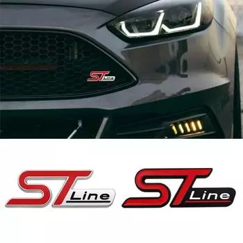 3D металлическая передняя решетка ST Line, эмблема автомобиля, хромированная наклейка для FORD ST Focus x 2 3 Kuga FIESTA MONDEO, автостайлинг красный/серебряный