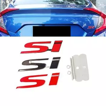 3D Металлический Логотип SI Задний Багажник Передняя Решетка Авто Значок Хромированная Наклейка Эмблема Автомобиля Значок Аксессуар Silver RedSticker