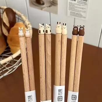 3D милые палочки для еды в виде животных, вырезанные вручную палочки для еды, мультяшная пара суши, красивая практичная деревянная столовая посуда, кухонный декор