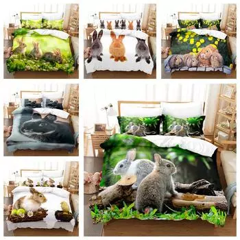 3D милый комплект постельного белья с кроликом, пуховый пододеяльник, наволочка для мальчиков и детской комнаты, полноразмерное мягкое пододеяльник, пасхальное покрывало из полиэстера Baby 100x135cm