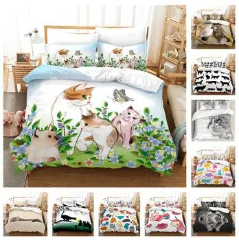 3D милый комплект постельного белья с изображением кота, двуспальная кровать, пододеяльник, наволочка, 2/3 шт., покрывало с изображением животных, роскошный домашний текстиль, подарок Baby 100x135cm
