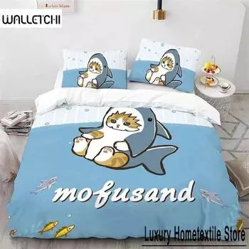 3D милый котенок пододеяльник наволочка Mofusand аниме акула кошка комплект постельного белья односпальный двуспальный размер королевы подростковый подарок декор комнаты комплект 70x133cm 2pcs