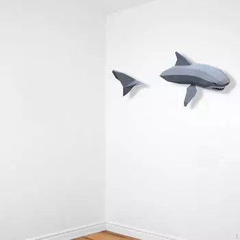 3D модель акулы из бумаги, уникальный декор для стен ручной работы, украшение домашнего офиса, поделка своими руками в виде животного серый