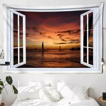 3D моделирование окна, пляжный пейзаж, гобелен, гостиная, домашний фон, подвесная ткань, украшение на стену 100x75cm