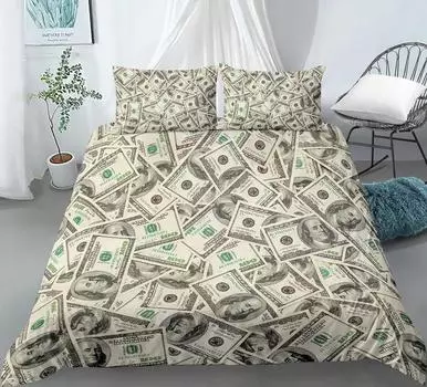 3D Modern Bedding Set Dollar Motif Printed Duvet Cover Vivid Comforter Cover 3 Pieces Money Maths Pattern Funny Soft Bed Set EU Single 135x200cm