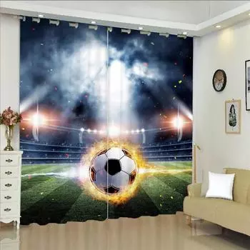 3D Modern Boys Teens Football Series Burning Soccer Ball Pattern Thin Shading 2Panels Curtain for Bedroom Living Room Home Decor W50xH130(CM)x2pcs&Hook