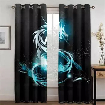 3D Modern Cool Dragon eSports Game Style Sunshade Curtains 2 Panel Boys Room Bedroom Living Room Home Decor Curtains 50W130H(CM)X2PCS&Grommet Top