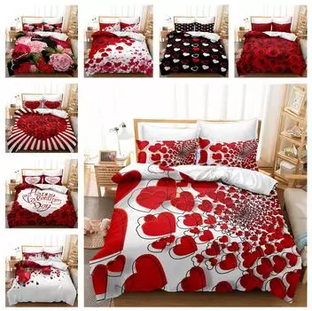 3D Modern Romantic Love Series Комплект постельного белья Love Flower Пододеяльник и наволочка AU180 * 210 Супер большой размер Пара Комната Мягкое украшение для дома DE 100x135cm