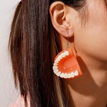 3D модные преувеличенные серьги для женщин, персонализированные серьги с зубами розовый