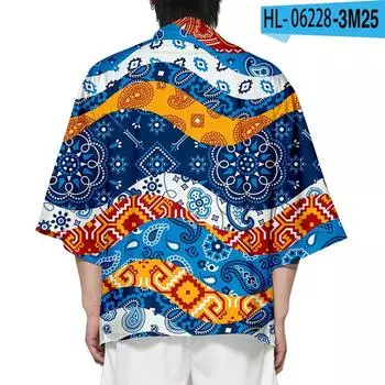 3D модный принт модный кардиган мужское платье косплей рубашка Harajuku пляжное кимоно XXS красный/тёмно-синий
