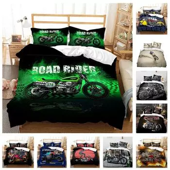 3D мотоциклетное одеяло и наволочка из 2/3 предметов, комплект постельного белья для мотоцикла в стиле ретро EU135 * 200, мягкое и легко чистящееся украшение для дома для комнат мальчиков Baby 100x135cm
