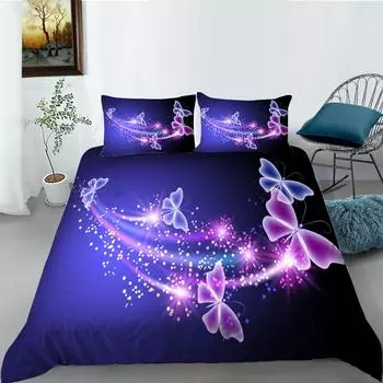 3D мягкий комплект постельного белья с 3D цифровой печатью бабочки и волка 2/3 шт. пододеяльник с застежкой-молнией односпальная кровать Twin Double Full Queen King AU single 140x210