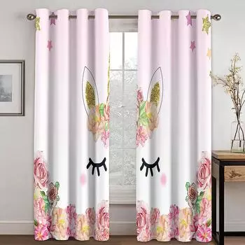 3D мультфильм аниме стиль радужная лошадь занавеска 2 панели детская спальня гостиная домашний декор шторы 100W130H(CM)40x51in&Hook