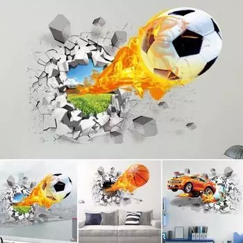 3D мультфильм баскетбол футбольный автомобиль наклейки на стену детская комната наклейка декор окна