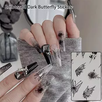 3D мультфильм черная бабочка наклейки для ногтей наклейки французский маникюр самоклеящиеся слайдеры аксессуары нейл-арт крутые украшения