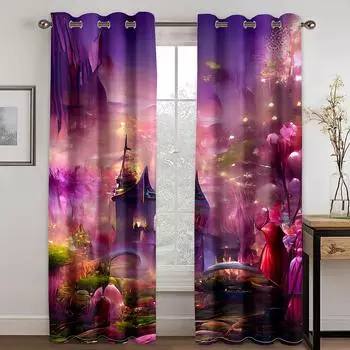 3D мультфильм фэнтези розовый замок племенные шторы девушки любят спальня декор шторы 2 панели гостиная спальня кабинет декор 50W130H(CM)X2PCS&Grommet Top