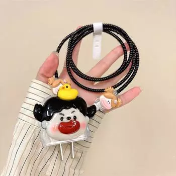 3D мультфильм Смешная девчонка Мягкий силиконовый чехол для зарядного устройства iPhone 14 13 Pro 18 Вт 20 Вт Защитный чехол для зарядного устройства Защитный чехол для кабеля