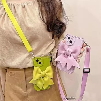 3D мультфильмы медведь бант жидкий силикон кроссбоди ожерелье шнур ремешки милый телефон чехол для iPhone 14 13 12 11 Pro Max X XS чехол For iphone 14 чёрный