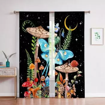 3D Мультяшные Фэнтези Грибные Шторы Любимая Детская Комната Декор Спальни Шторы 2 Панели Гостиная Логово Балкон Декор W50X130H(CM)X2PCS&Grommet Top
