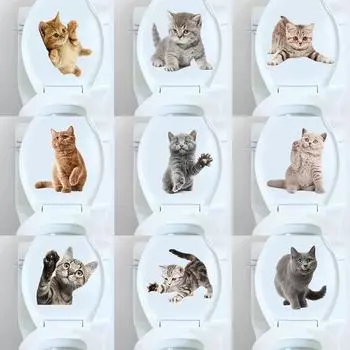 3D мультяшные кошки, наклейки на стену для унитаза для детей, детские комнаты, плакат, домашний декор, милые животные, кошки, ПВХ, самоклеящиеся художественные