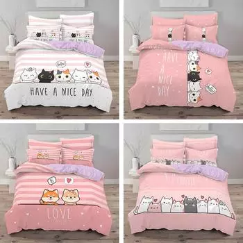 3D мультяшный комплект постельного белья для пары, пододеяльник для спальни, наволочка, постельное белье, односпальная двуспальная кровать, полный размер, 2/3 шт., микрофибра DE 100x135cm