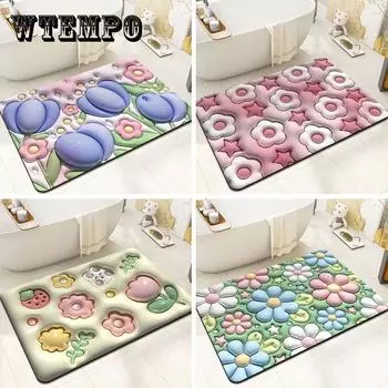 3D мультяшный коврик для ванной, туалетная дверь, входная ванная комната, абсорбент, противоскользящий, мягкая диатомовая грязь, милый напольный коврик для ванной комнаты 40*60cm