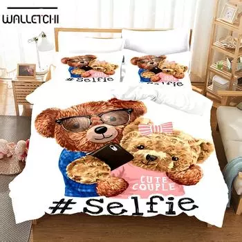 3D мультяшный милый плюшевый мишка пододеяльник комплект с наволочкой простыня двуспальная кровать двуспальная кровать постельное белье EU single(135x200cm)