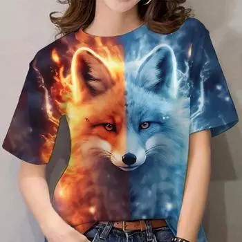 3D мультяшный принт с животными, модный милый рисунок лисы, женские футболки, повседневные летние футболки с короткими рукавами, топы, женская одежда, пуловер S