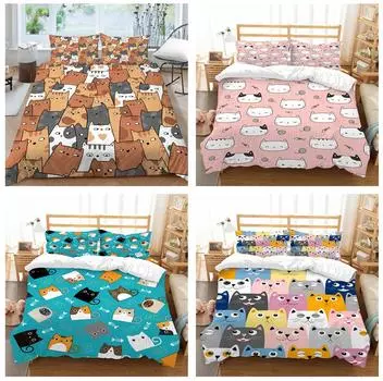 3D мультяшный сложенный кот с принтом, домашний комплект постельного белья, детская спальня, пододеяльник, наволочка, простыня/двуспальная кровать, 2/3 предмета, украшение для спальни Baby 100x135cm
