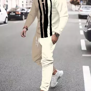 3D Мужская спортивная одежда, комплект из 2 предметов, с длинными рукавами, мужская спортивная одежда, комплект из 2 предметов, футболка с длинными рукавами с 3D-принтом, повседневный спортивный уличный мужской комплект S