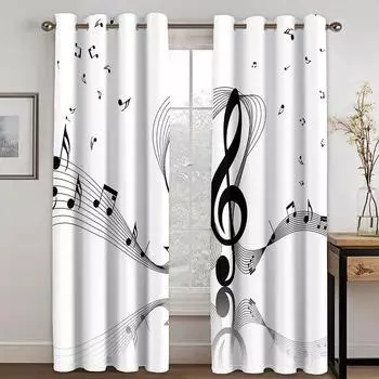 3D Музыкальный Символ Шторы Фиолетовый Зеленый Золотой Цветочный 2 Панели Гостиная Спальня Кухня Балкон Окно Декор Шторы 50W130H(CM)X2PCS&Grommet Top