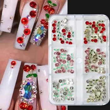 3D Nail Rhinestones Alloy Cherry Nail Diamond Jewelry