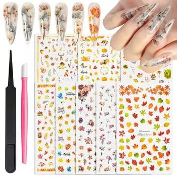 3D наклейка для ногтей, 1 комплект, наклейка с изображением кленового листа, животного, цветка, слайдер, самоклеящаяся наклейка для дизайна ногтей, дизайн украшения ногтей «сделай сам»