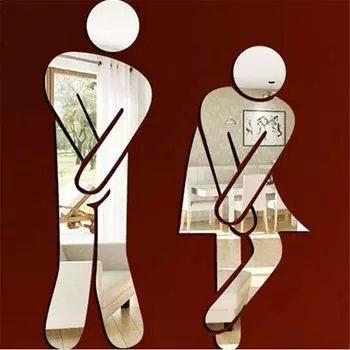 3D наклейка на дверь отеля для ванной комнаты, женщина и мужчина, знак для туалета, зеркальная наклейка на стену золотой