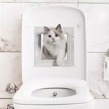3D наклейка на стену для кошачьего туалета, отремонтированная крышка унитаза для ванной комнаты, самоклеящаяся наклейка на стену, наклейка с романтическим мультяшным рисунком