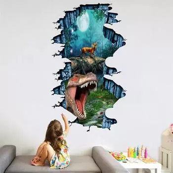 3D Наклейка на стену с изображением динозавра, украшение дома, гостиная, пейзаж, напольная плитка, фреска, наклейка для ванной, водонепроницаемые обои 57*90cm зелёный