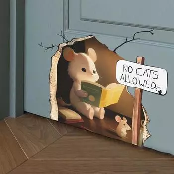 3D наклейка на стену с отверстием для мыши, самоклеющаяся, сильная липкость, водонепроницаемая съемная мышь для чтения книг, забавная художественная наклейка на стену