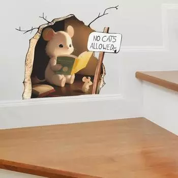 3D наклейка на стену с отверстием для мыши, самоклеющаяся, сильная липкость, водонепроницаемая съемная мышь для чтения книг, забавная художественная наклейка на стену