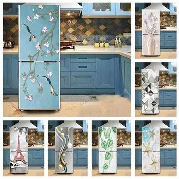 3D наклейка с цветком и птицей для холодильника, водонепроницаемые кухонные обои, украшение для мебели, плакат, фреска на дверь, наклейки на крышку холодильника 40x120cm 16x47inch